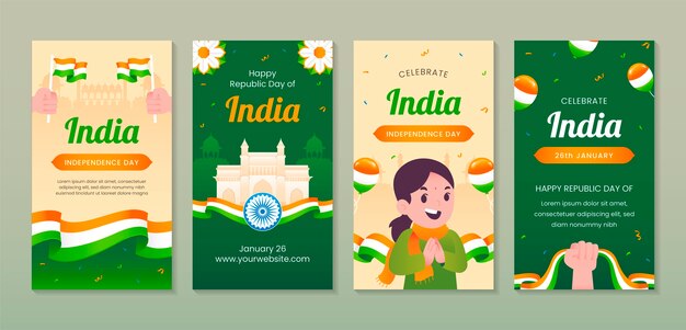 La collection d'histoires Instagram Gradient pour la fête de la République indienne