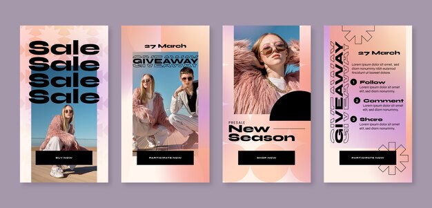 Collection d'histoires instagram graphiques dégradés audacieux