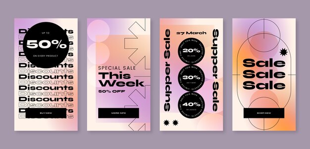 Collection d'histoires instagram graphiques dégradés audacieux
