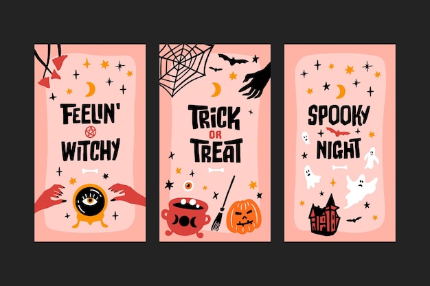 Vecteur gratuit collection d'histoires instagram d'halloween dessinées à la main
