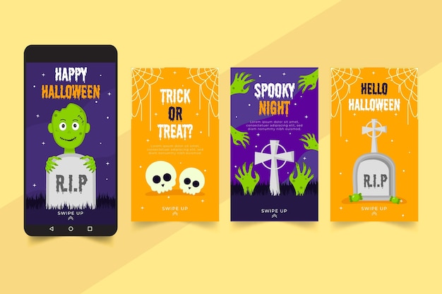 Vecteur gratuit collection d'histoires instagram d'halloween