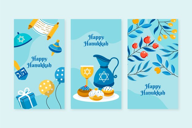 Vecteur gratuit collection d'histoires instagram de hanukkah plates dessinées à la main