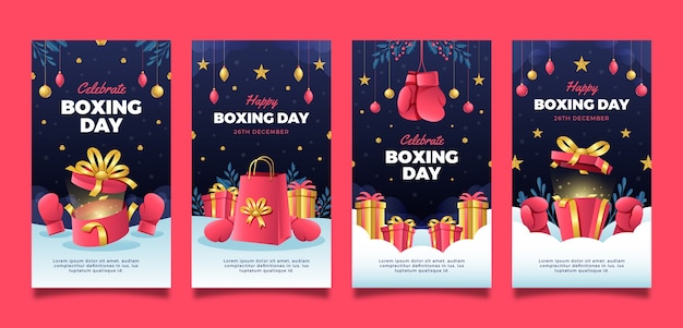 Vecteur gratuit collection d'histoires instagram de jour de boxe dégradé