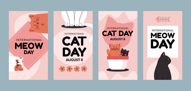 Collection d'histoires instagram de la journée internationale des chats plats