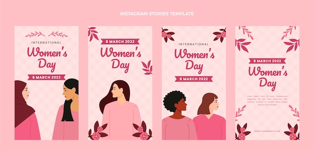 Vecteur gratuit collection d'histoires instagram de la journée internationale de la femme dessinée à la main