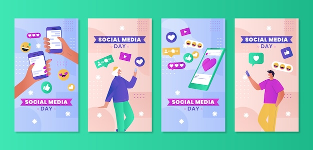 Collection D'histoires Instagram De La Journée Des Médias Sociaux Dégradés