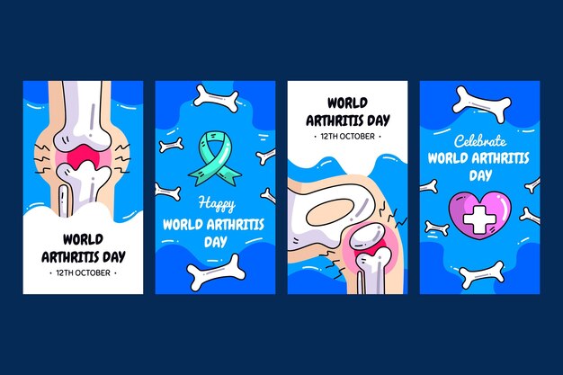 Collection d'histoires instagram de la journée mondiale de l'arthrite dessinée à la main