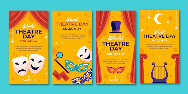 Collection d'histoires instagram de la journée mondiale du théâtre plat