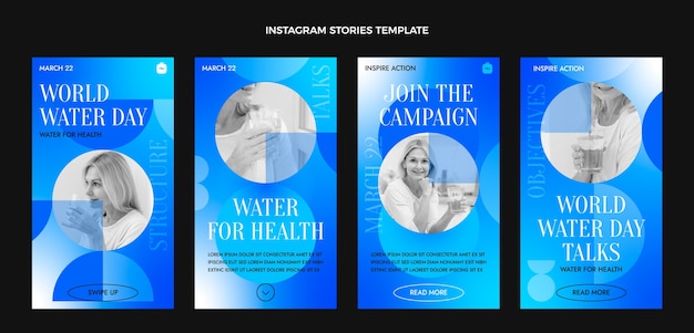 Collection D'histoires Instagram De La Journée Mondiale De L'eau Dégradée Vecteur Premium