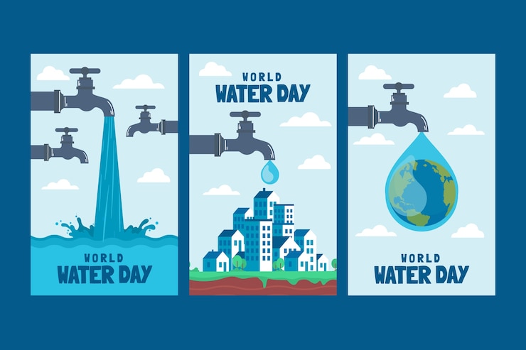 Vecteur gratuit collection d'histoires instagram de la journée mondiale de l'eau plate