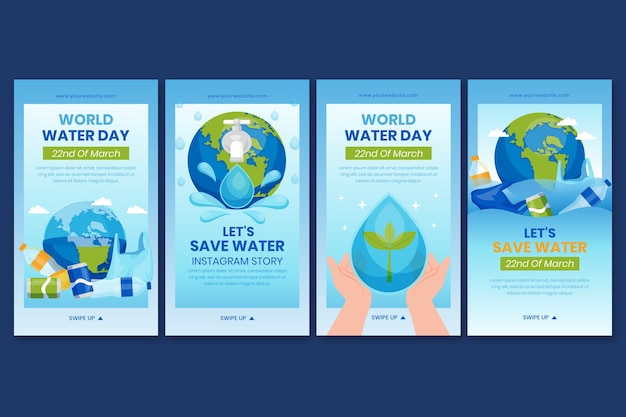 Collection d'histoires instagram de la journée mondiale de l'eau plate