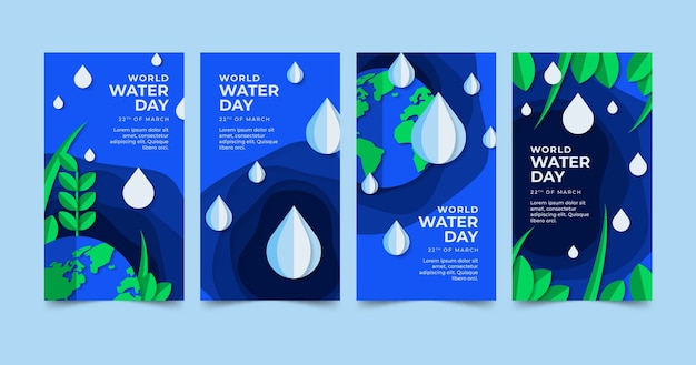 Collection d'histoires instagram de la journée mondiale de l'eau de style papier