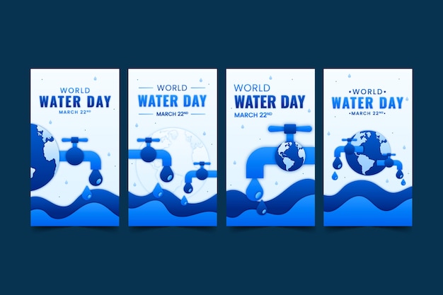 Vecteur gratuit collection d'histoires instagram de la journée mondiale de l'eau de style papier