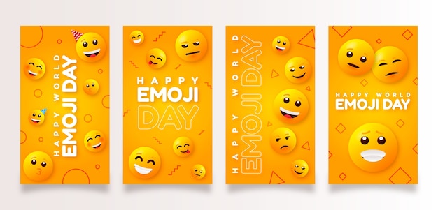 Collection d'histoires instagram de la journée mondiale des emoji dessinées à la main