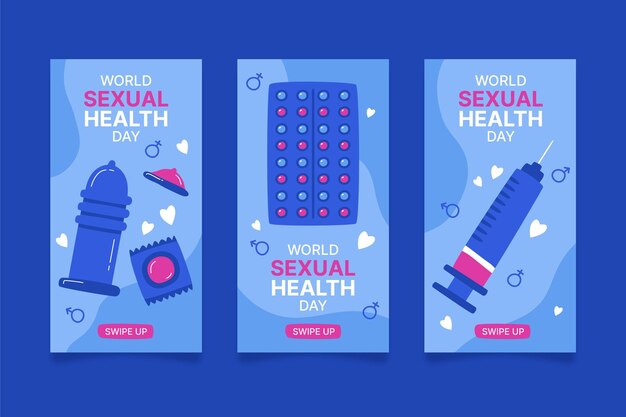 Vecteur gratuit collection d'histoires instagram de la journée mondiale de la santé sexuelle dessinée à la main