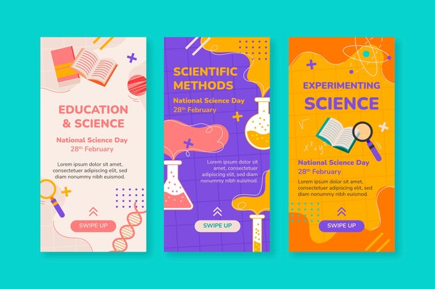 Vecteur gratuit collection d'histoires instagram de la journée nationale de la science