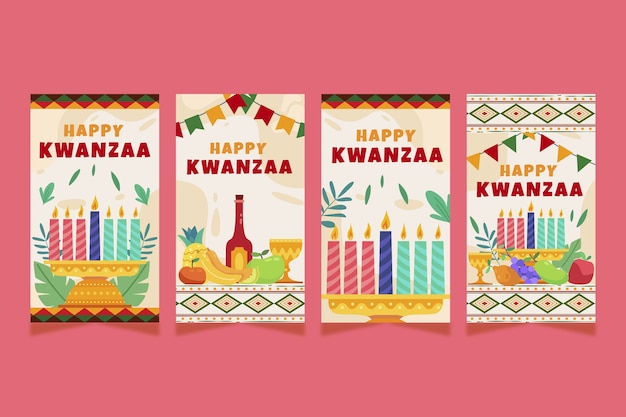 Vecteur gratuit collection d'histoires instagram kwanzaa plates dessinées à la main