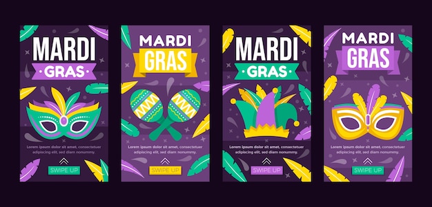 Collection D'histoires Instagram De Mardi Gras Plat