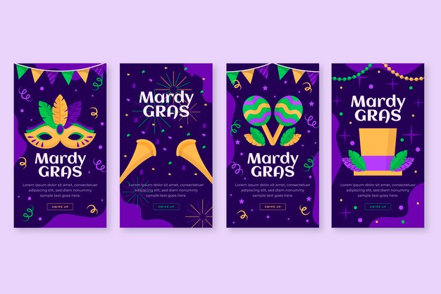 Collection d'histoires instagram de mardi gras plat