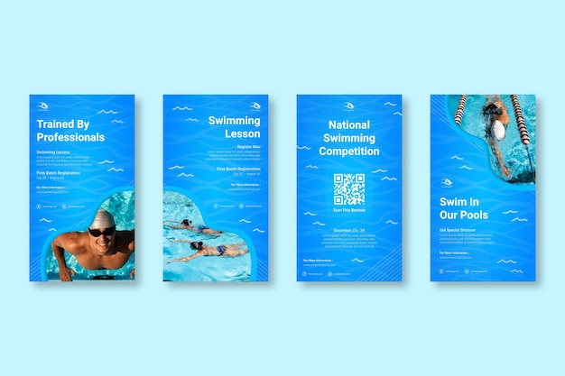 Vecteur gratuit collection d'histoires instagram de natation