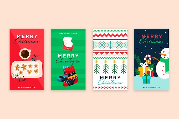 Collection D'histoires Instagram De Noël Plat Dessinés à La Main