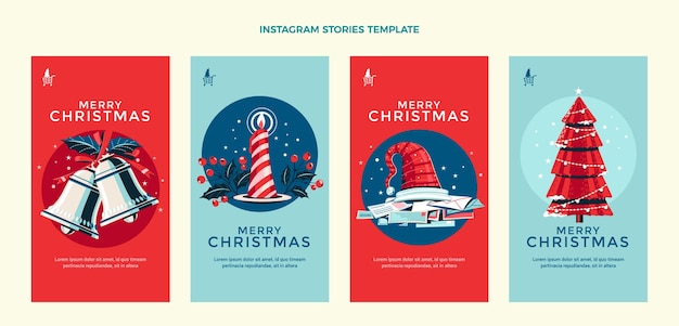 Collection D'histoires Instagram De Noël Plat Dessinés à La Main