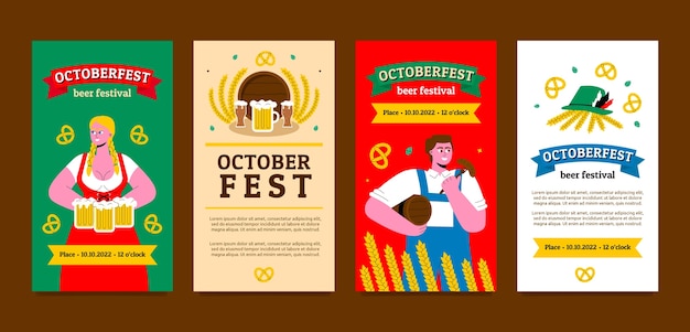 Vecteur gratuit collection d'histoires instagram d'oktoberfest plat