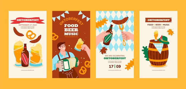 Vecteur gratuit collection d'histoires instagram d'oktoberfest plat