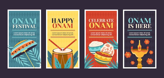 Vecteur gratuit collection d'histoires instagram onam plat