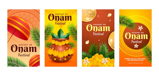 Vecteur gratuit collection d'histoires instagram onam réalistes