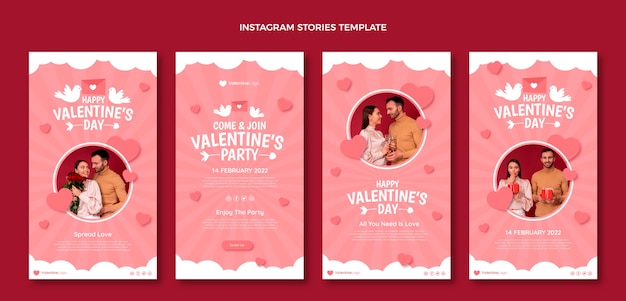 Vecteur gratuit collection d'histoires instagram à plat pour la saint-valentin