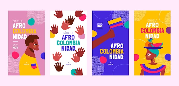 Vecteur gratuit collection d'histoires instagram plates afrocolombianidad