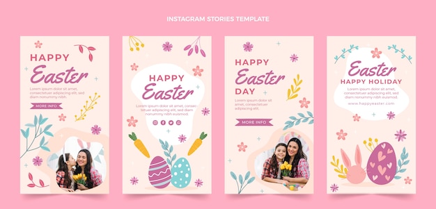 Vecteur gratuit collection d'histoires instagram plates de pâques