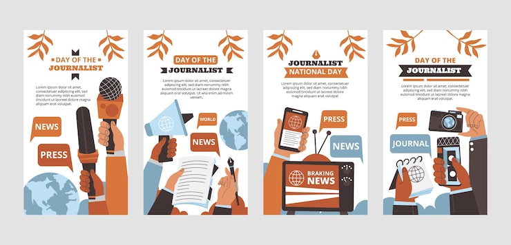 Vecteur gratuit collection d'histoires instagram plates pour la célébration dia del periodista