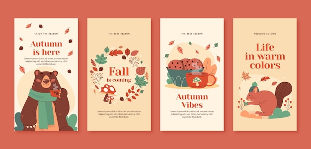 Vecteur gratuit collection d'histoires instagram plates pour la célébration de la saison d'automne