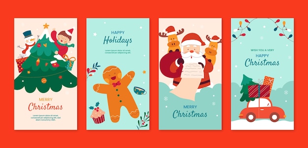 Collection d'histoires Instagram plates pour la célébration de la saison de Noël
