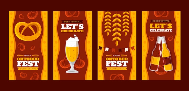 Vecteur gratuit collection d'histoires instagram plates pour le festival oktoberfest