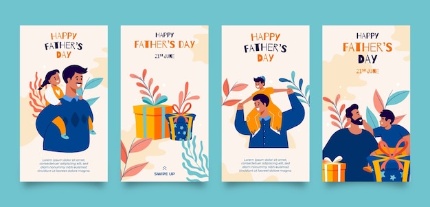 Collection d'histoires instagram plates pour la fête des pères