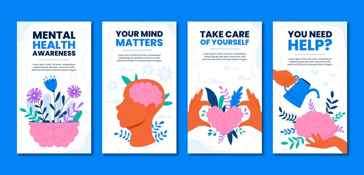 Vecteur gratuit collection d'histoires instagram plates pour la journée mondiale de la santé mentale