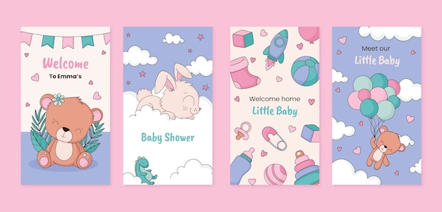 Vecteur gratuit collection d'histoires instagram pour la baby shower