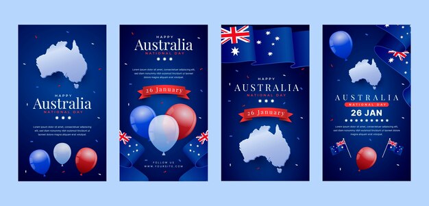 Vecteur gratuit collection d'histoires instagram pour la célébration de la fête nationale australienne