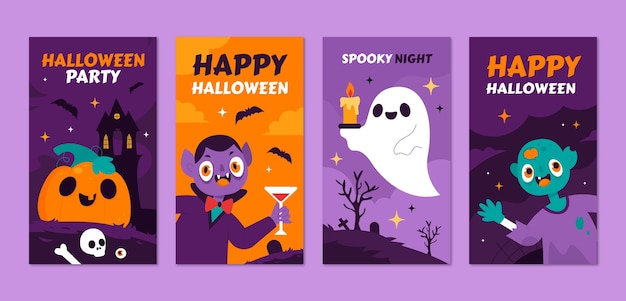 Vecteur gratuit collection d'histoires instagram pour la célébration d'halloween