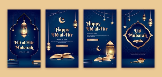 Vecteur gratuit collection d'histoires instagram pour la célébration islamique de l'aïd al-fitr