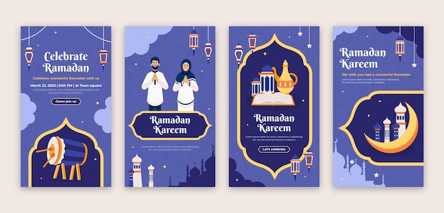 Vecteur gratuit collection d'histoires instagram pour la célébration islamique du ramadan