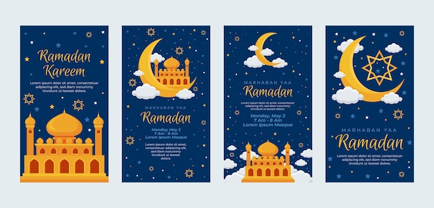 Vecteur gratuit collection d'histoires instagram pour la célébration islamique du ramadan