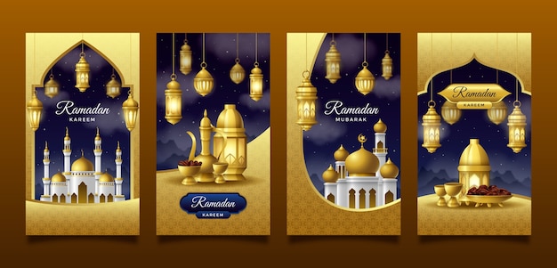 Vecteur gratuit collection d'histoires instagram pour la célébration islamique du ramadan