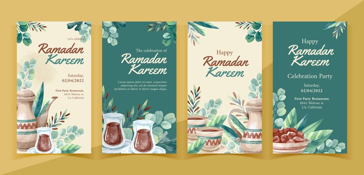 Vecteur gratuit collection d'histoires instagram ramadan aquarelle