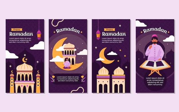 Vecteur gratuit collection d'histoires instagram ramadan plat