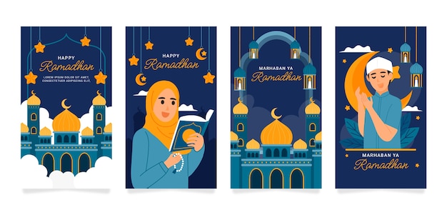 Vecteur gratuit collection d'histoires instagram ramadan plat