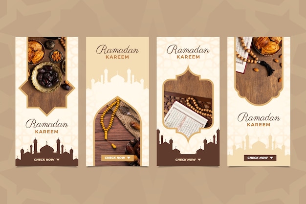 Vecteur gratuit collection d'histoires instagram ramadan plat